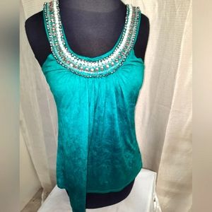 I.N. Sleeveless Beaded Neckline Top small